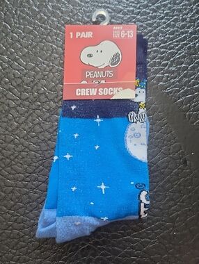 Peanuts Snoopy Blue Space & Moon Classic Casual Crew Socks